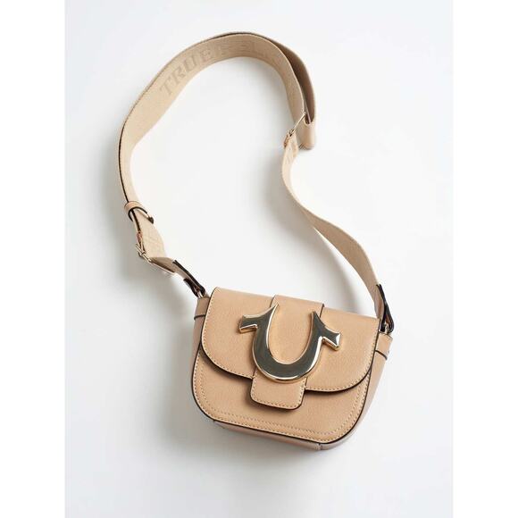 NWT True Religion Mini Flap Horseshoe‎ Logo Crossbody Bag- Beige - Picture 1 of 7
